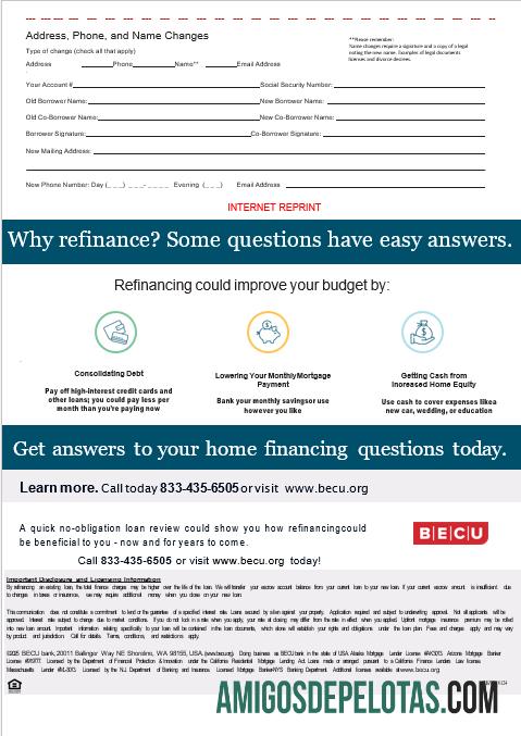 Extrato de hipoteca do banco BECU dos EUA em formatos Word e PDF, 3 páginas 3 exemplo real
